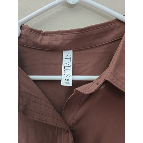 NWT Stylus Mauve Pink Pocket Long Sleeve Casual Button Down Shirt Womans Sz 2XL - Picture 5 of 6